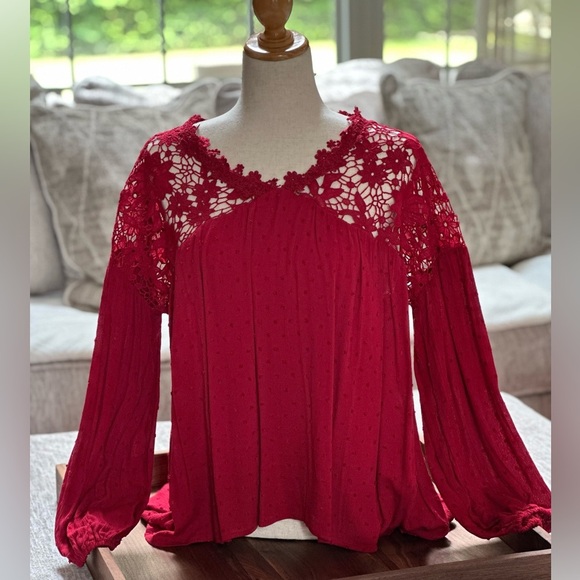 Oddi burgundy crochet detail tunic top - Picture 10 of 10